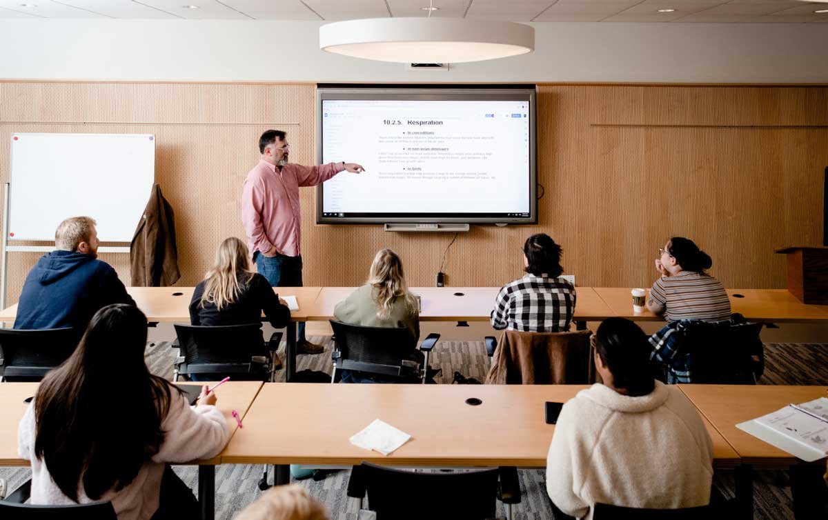 professor instructs a class